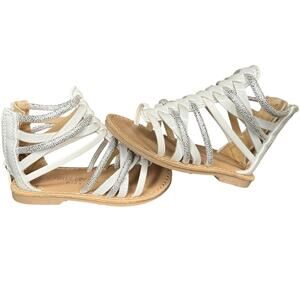 Falls Creek Girls Sandals Size 5C White Silver Strappy Zip Back- Great Condition